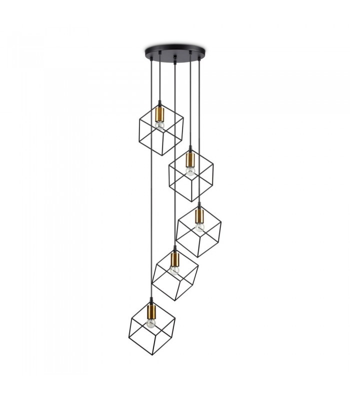 Indoor 5 Lights Cage Cluster Drop Ceiling Pendant Lamp Black, E27 - 1