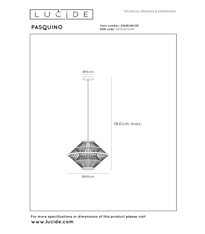 Lucide PASQUINO - Pendant light - Ø 40 cm - 1xE27 - Black | Essential-4