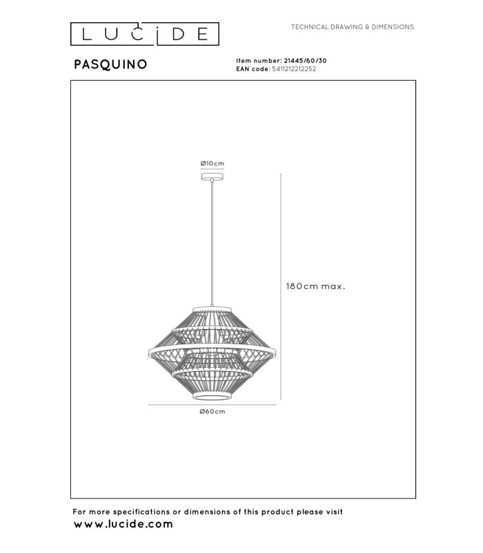 Lucide PASQUINO - Pendant light - Ø 60 cm - 1xE27 - Black | Essential-5