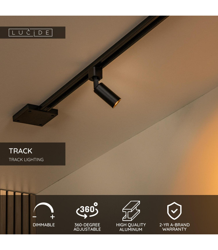 Lucide TRACK RITMO Track spot - 1-circuit Track lighting system - 1xGU10/MR11 - Black(Extension)-2