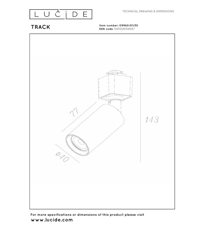 Lucide TRACK RITMO Track spot - 1-circuit Track lighting system - 1xGU10/MR11 - Black(Extension)