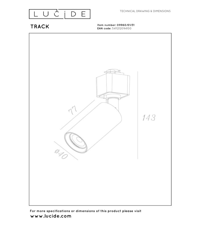 Lucide TRACK RITMO Track spot - 1-circuit Track lighting system - 1xGU10/MR11 - White (Extension)-4