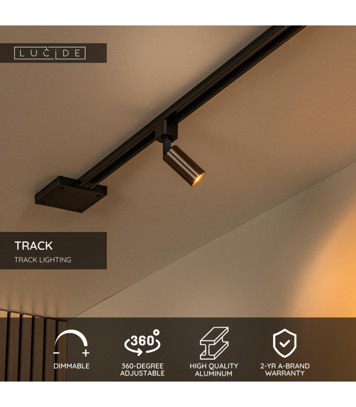 Lucide TRACK RITMO Track spot - 1-circuit Track lighting system - 1xGU10/MR11 - Coffee (Extension)-2