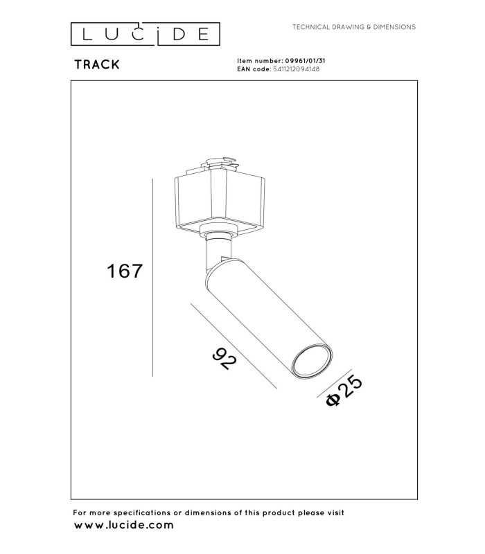 Lucide TRACK KEONI Track spot - 1-circuit Track lighting system - 1xG9- White(Extension)-4