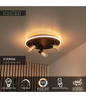Lucide EVERINA - Flush ceiling light - Ø 40 cm - LED Dim. - CCT - 2200K/6500K - Black | Essential-2