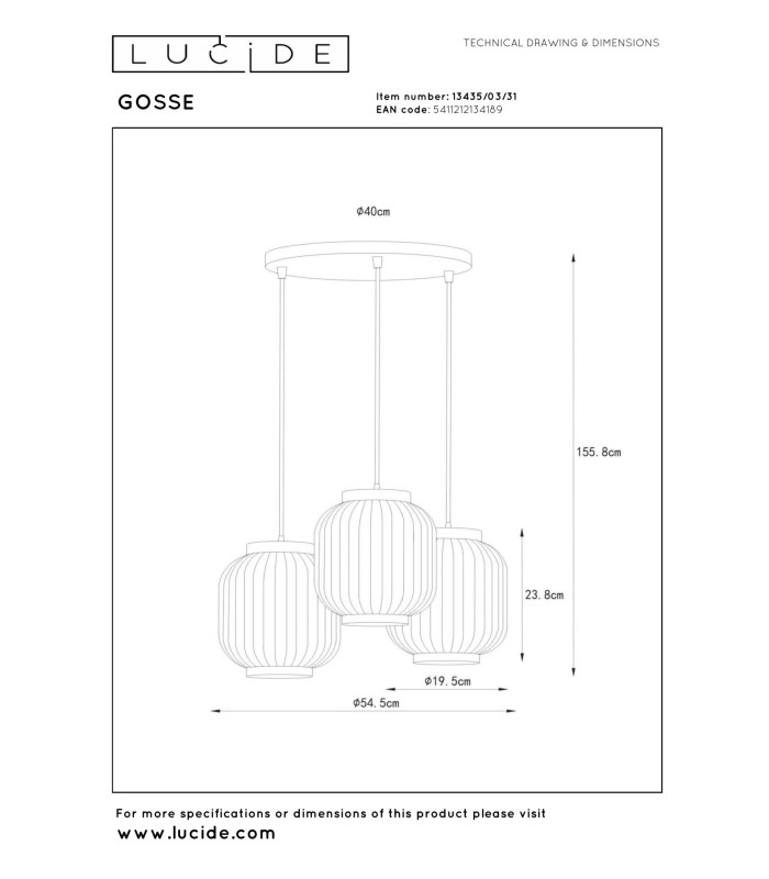 Lucide GOSSE - Pendant light - 3xE27 - White