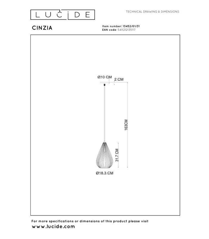 Lucide CINZIA - Pendant light - Ø 18