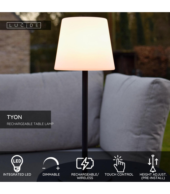 Lucide TYON - Rechargeable Table lamp Indoor/Outdoor - Battery pack - LED Dim. - 1x2W 2700K - IP65 - Black-2
