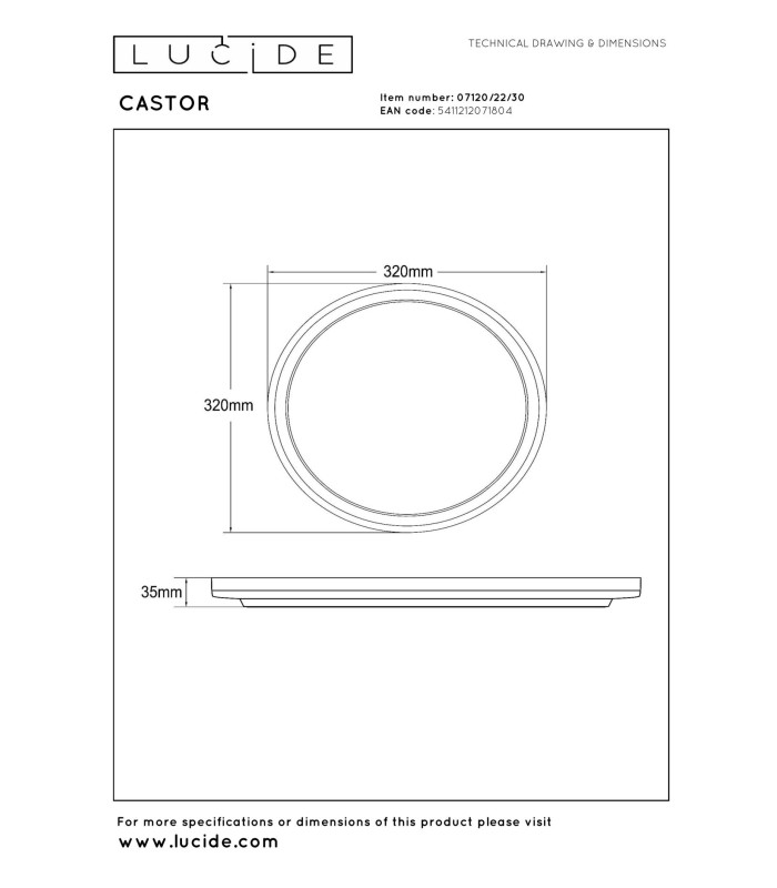 Lucide CASTOR - Flush ceiling light - Ø 32 cm - LED Dim. - CCT - 1x20W 2700K/6500K - Rgb - Opal
