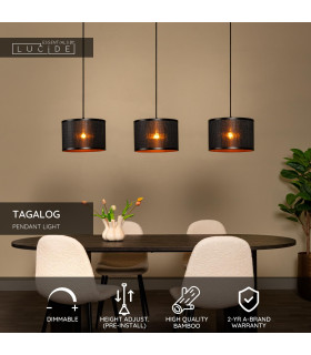 Lucide TAGALOG - Pendant light - Ø 40 cm - 3xE27 - Black | Essential-2