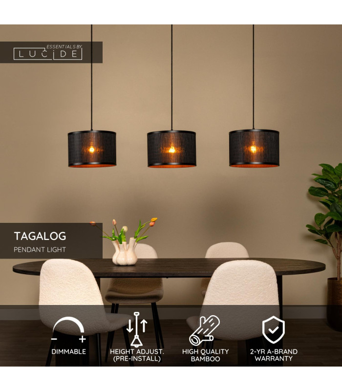 Lucide TAGALOG - Pendant light - Ø 40 cm - 3xE27 - Black | Essential-2