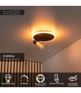 Lucide EVERINA - Flush ceiling light - Ø 23 cm - LED Dim. - CCT - 2200K/6500K - Black | Essential-2