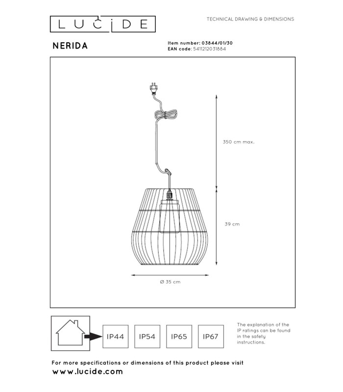 Lucide NERIDA - Pendant light Indoor/Outdoor - Ø 35 cm - 1xE27 - IP44 - Black-5