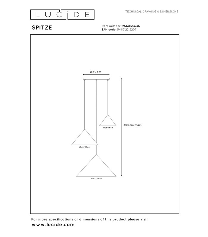 Lucide SPITZE - Pendant light - Ø 68 cm - 3xE27 - Grey | Vibes-4