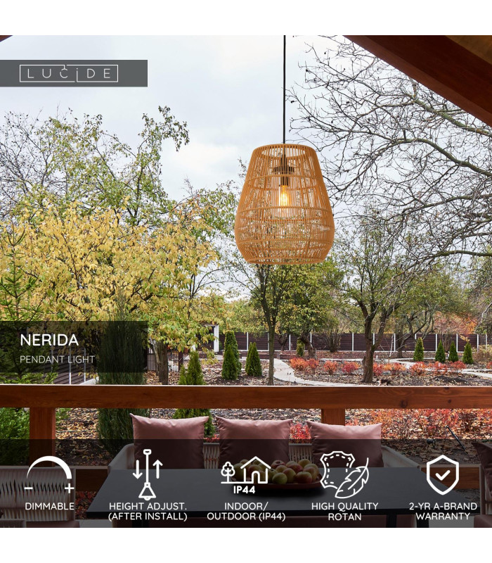 Lucide NERIDA - Pendant light Indoor/Outdoor - Ø 35 cm - 1xE27 - IP44 - Natural-2