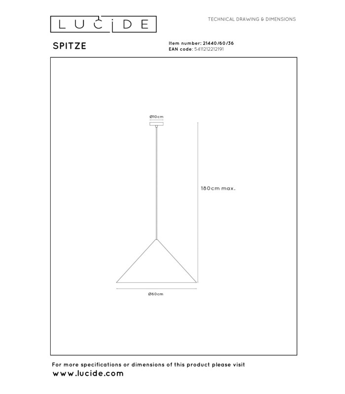 Lucide SPITZE - Pendant light - Ø 60 cm - 1xE27 - Grey | Vibes