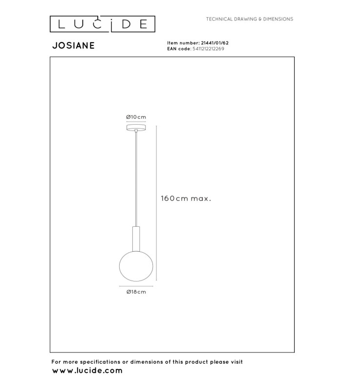 Lucide JOSIANE - Pendant light - Ø 18 cm - 1xG9 - Amber | Vibes-3