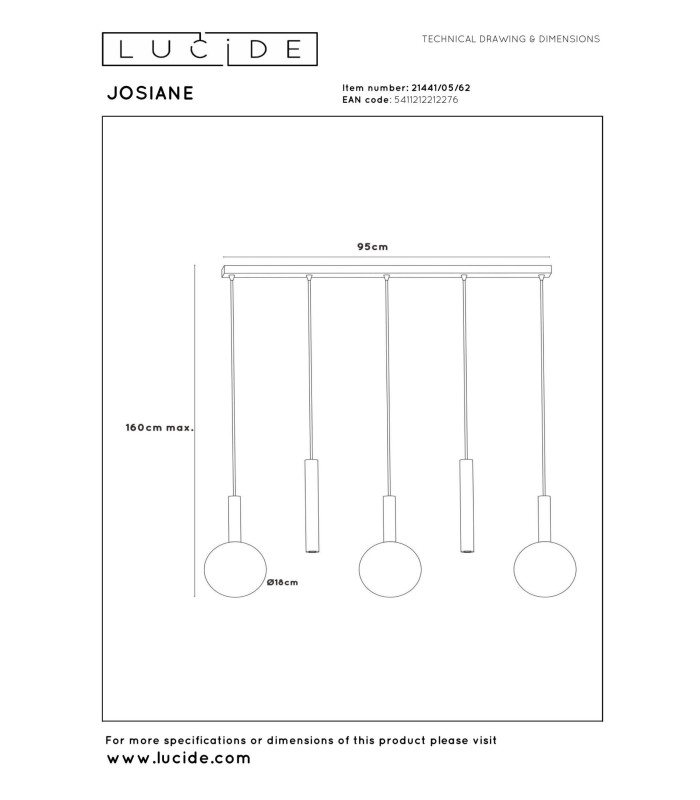 Lucide JOSIANE - Pendant light - 3xG9 - Amber | Vibes-5