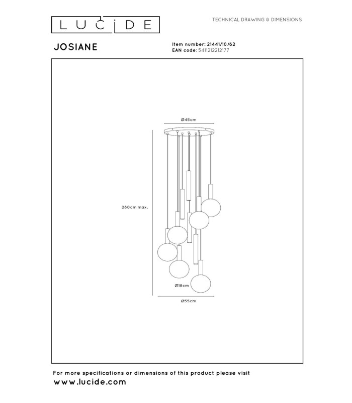 Lucide JOSIANE - Pendant light - Ø 55 cm - 6xG9 - Black | Vibes-5