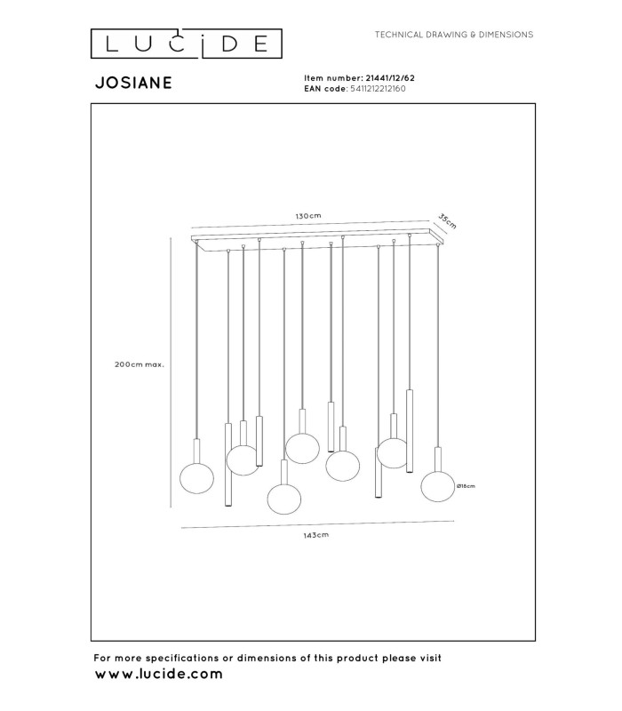 Lucide JOSIANE - Pendant light - 7xG9 - Black | Vibes