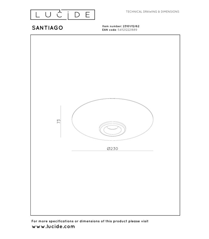 Lucide SANTIAGO - Flush ceiling light - Ø 23 cm - LED Dim. - CCT - 1x10W 2700K/4000K - Amber | Premium