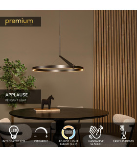 Lucide APPLAUSE - Pendant light - Ø 60 cm - LED Dim. - CCT - 1x32W 2700K/4000K - Hand Wave Sensor - Grey iron | Premium-2