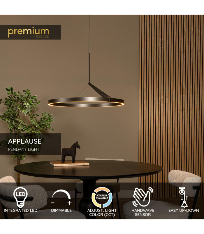 Lucide APPLAUSE - Pendant light - Ø 60 cm - LED Dim. - CCT - 1x32W 2700K/4000K - Hand Wave Sensor - Grey iron | Premium-2
