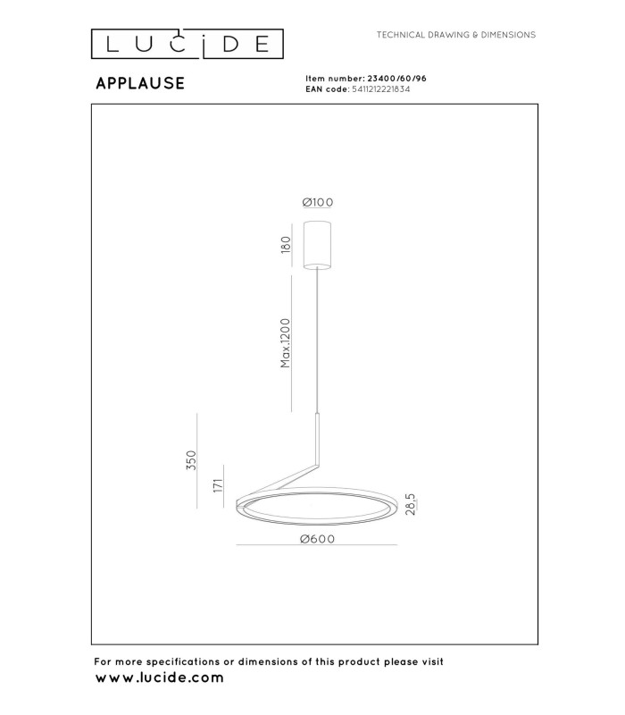 Lucide APPLAUSE - Pendant light - Ø 60 cm - LED Dim. - CCT - 1x32W 2700K/4000K - Hand Wave Sensor - Coffee | Premium