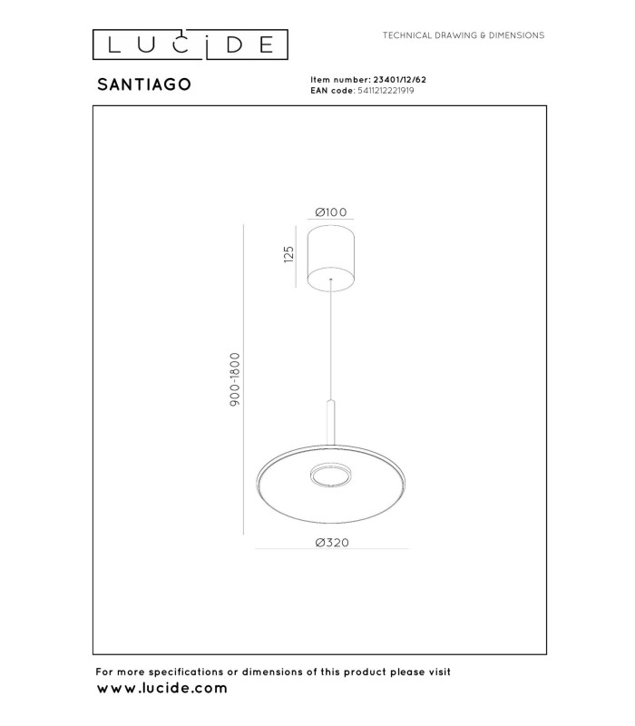 Lucide SANTIAGO - Pendant light - Ø 32 cm - LED Dim. - CCT - 1x16W 2700K/4000K - Amber | Premium