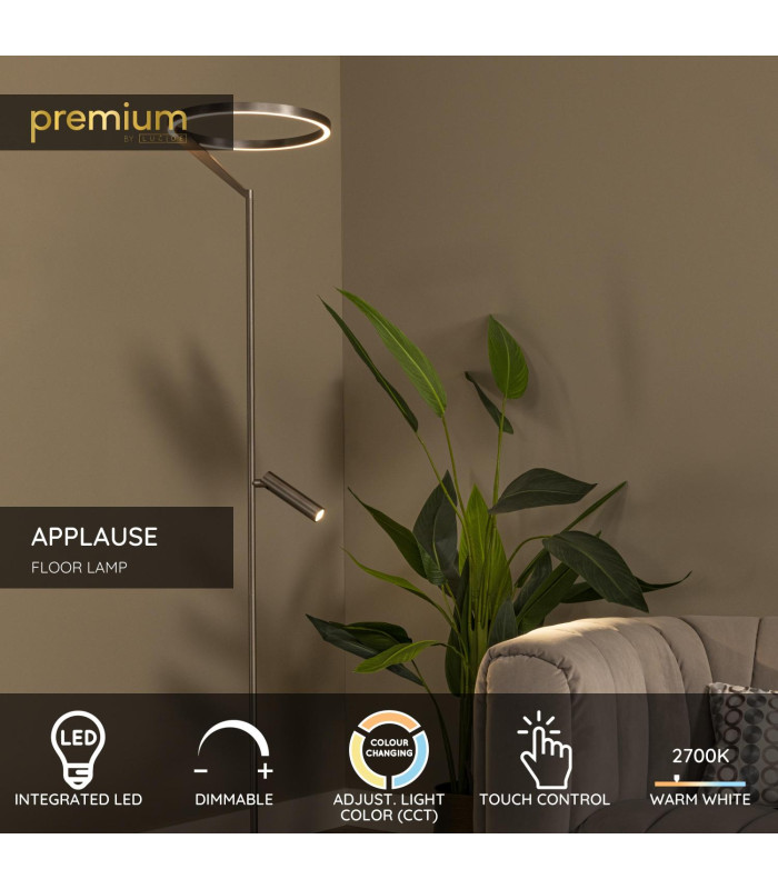 Lucide APPLAUSE - Floor lamp - Ø 33 cm - LED Dim. - CCT - 2700K/4000K - Grey iron | Premium-2