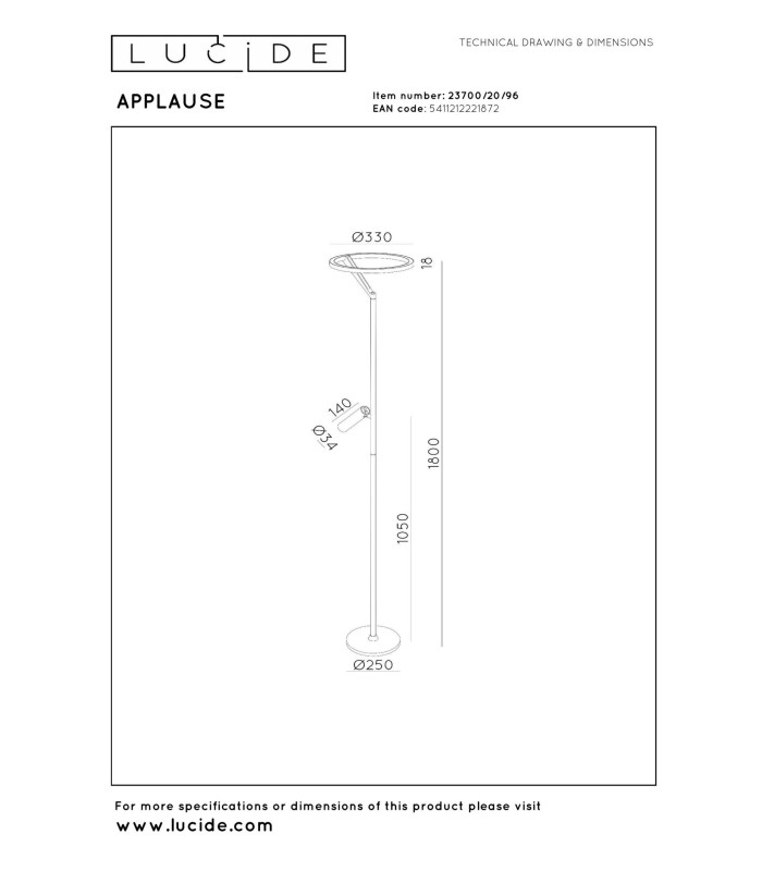 Lucide APPLAUSE - Floor lamp - Ø 33 cm - LED Dim. - CCT - 2700K/4000K - Coffee | Premium