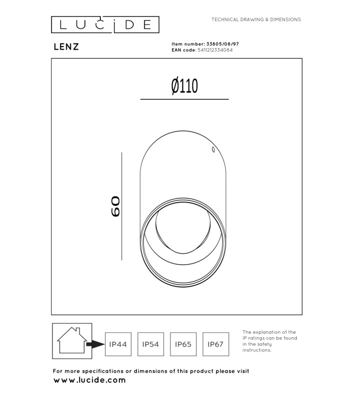 Lucide LENZ - Ceiling spotlight Indoor/Outdoor - Ø 11 cm - LED - 1x8W 2700K - IP54 - Rust Brown | Essential-5