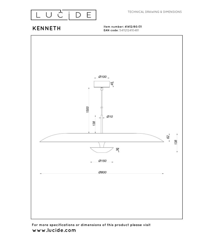 Lucide KENNETH - Pendant light - Ø 80 cm - LED Dim. - 1x22W 2700K - White | Premium-6