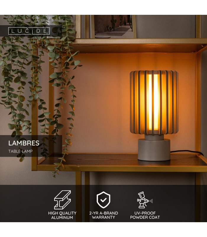 Lucide LAMBRES - Table lamp - Ø 15 cm - 1xE27 - Taupe-2