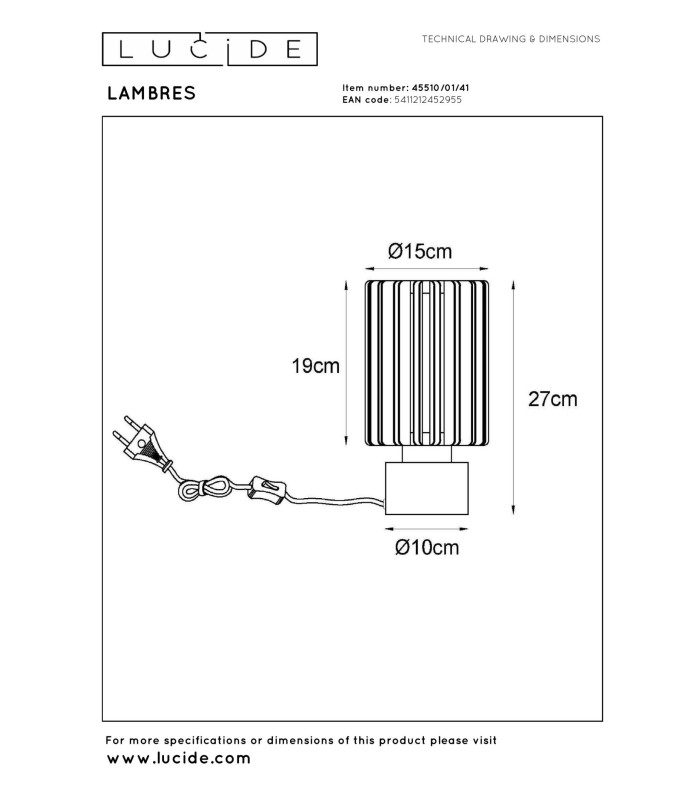 Lucide LAMBRES - Table lamp - Ø 15 cm - 1xE27 - Taupe