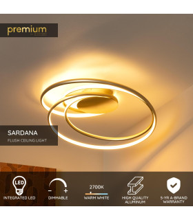 Lucide SARDANA - Flush ceiling light - LED Dim. - 1x54W 2700K - Matt Gold / Brass | Premium-2