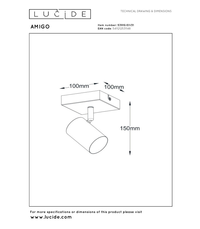 Lucide AMIGO - Ceiling spotlight - 1xGU10 - White-5
