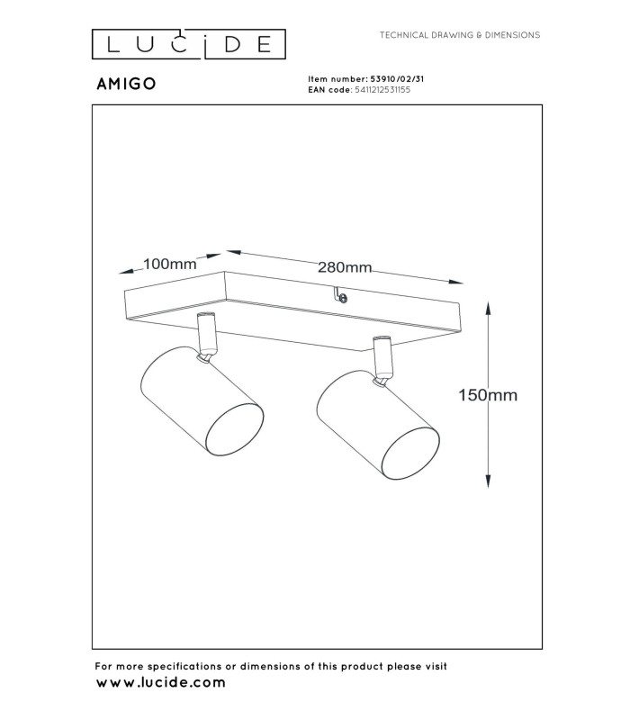 Lucide AMIGO - Ceiling spotlight - 2xGU10 - White-7