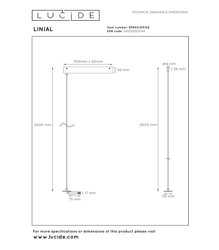 Lucide Premium LINIAL Suspension with mounting base - 1-circuit Track lighting system - Sati Gun Metal-2