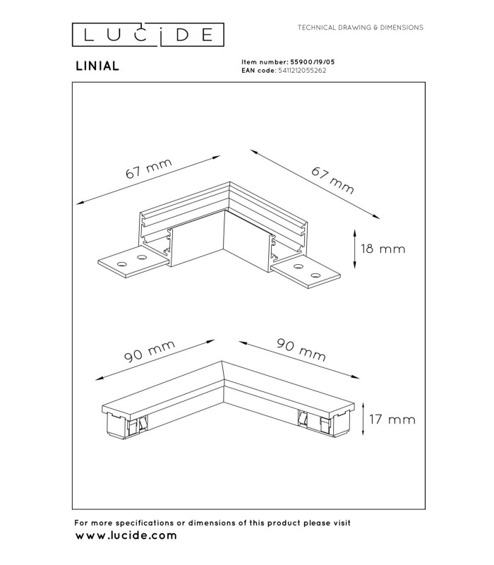 Lucide Premium LINIAL L-connector & Track - Corner Horizontal -  1-circuit Track lighting system  - Champagne-2