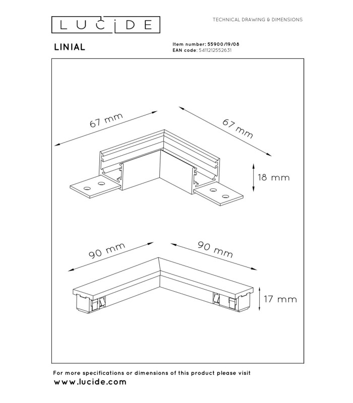 Lucide Premium LINIAL L-connector & Track - Corner Horizontal -  1-circuit Track lighting system  - Satin Gun Metal-2