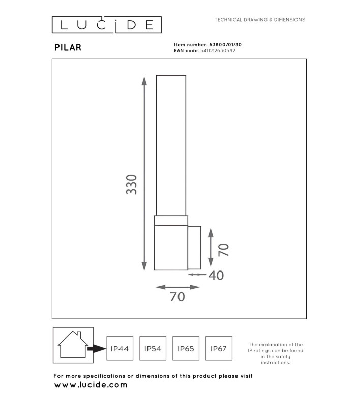 Lucide PILAR - Wall light Indoor/Outdoor - 1xE27 - IP54 - Black | Essential-3