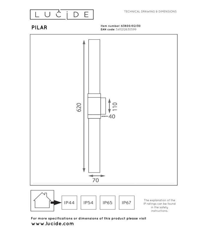 Lucide PILAR - Wall light Indoor/Outdoor - 2xE27 - IP54 - Black | Essential-4
