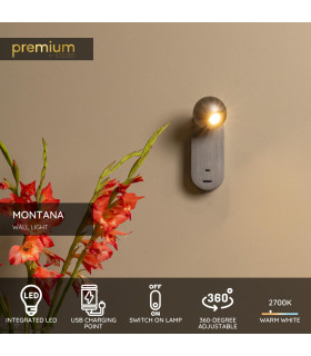 3W 2700K/4000K - With USB charging point - Grey iron | Premium-1