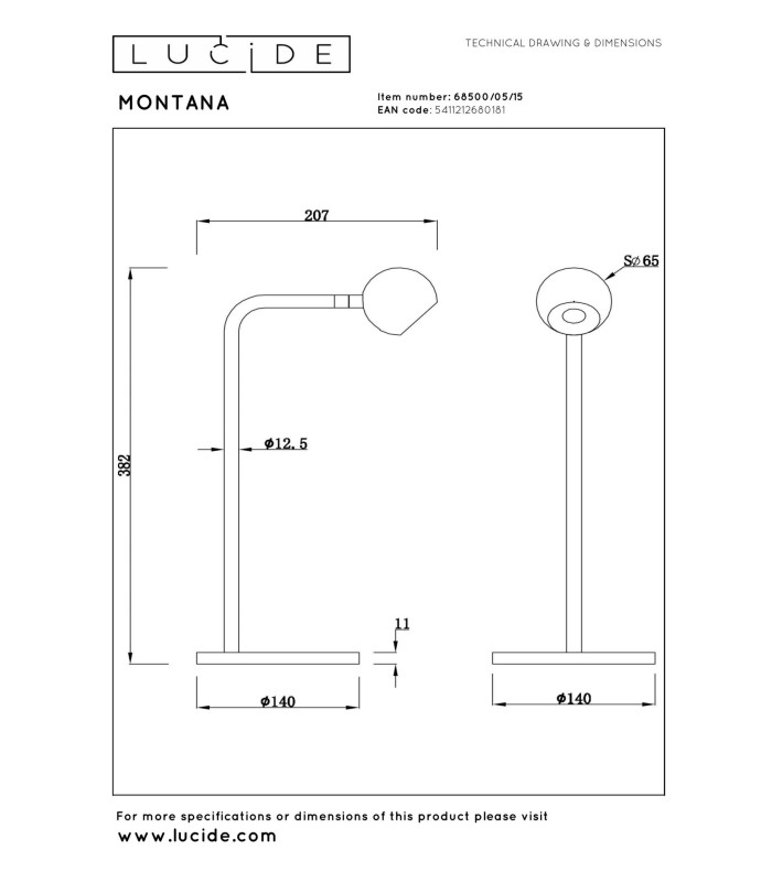 Lucide MONTANA - Table lamp - LED Dim. - 1x5W 2700K - Grey iron | Premium
