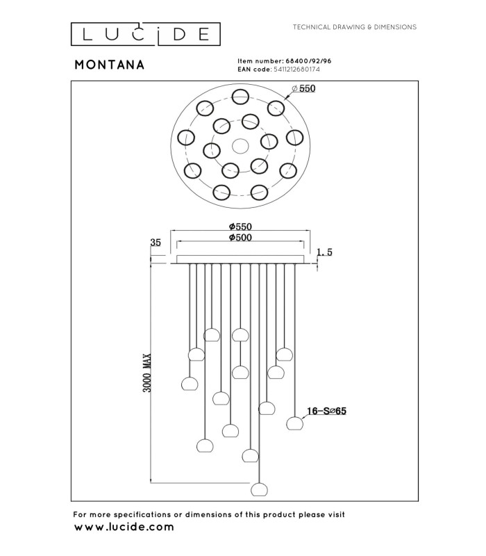Lucide MONTANA - Pendant light - LED Dim. - CCT - 16x5