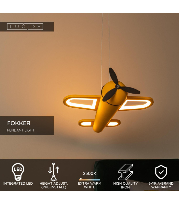 Lucide FOKKER - Pendant light Children - LED - 1x28W 2500K - Yellow-2
