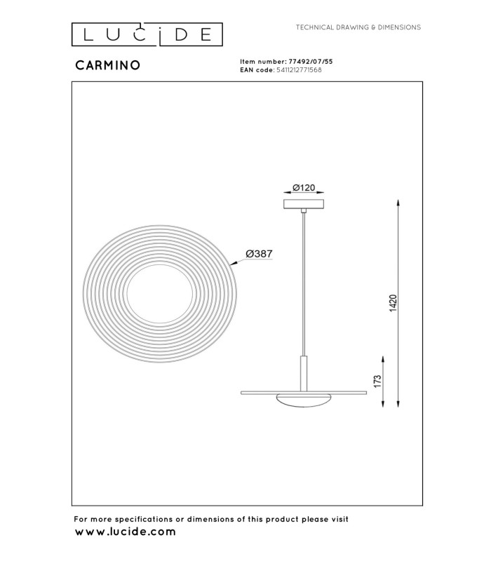 Lucide CARMINO - Pendant light - Ø 38