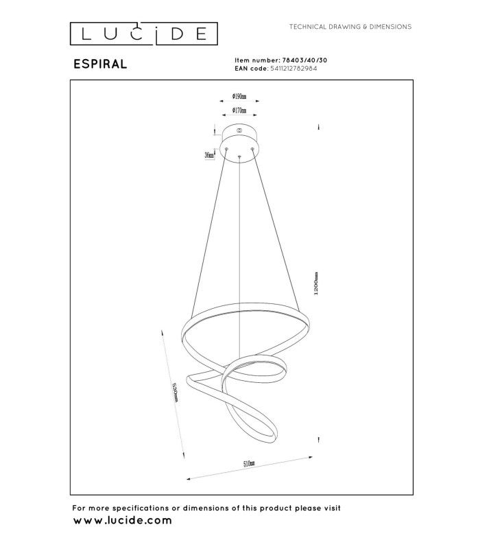 Lucide ESPIRAL - Pendant light - LED Dim. - CCT - 1x40W 2700K/4000K - Black | Essential-9