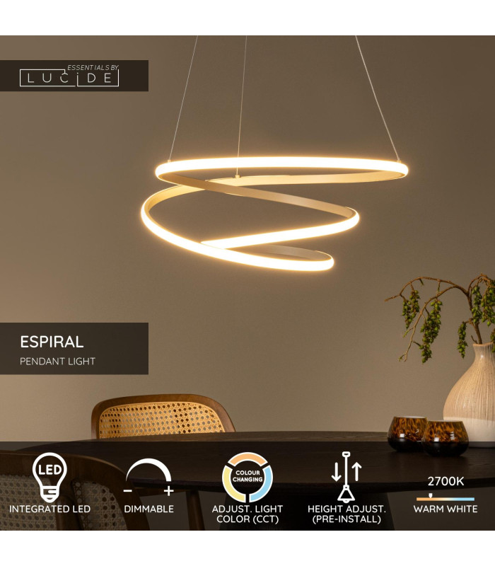 Lucide ESPIRAL - Pendant light - LED Dim. - CCT - 1x40W 2700K/4000K - Taupe | Essential-2